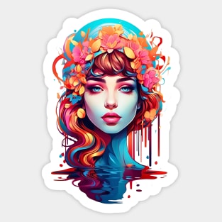 Modern Woman Psychedelic Abstract retro vintage poster design Sticker